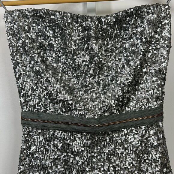 DRESS THE POPULATION Women’s Sequined Ava Strapless Mini Dress Silver Size XS - Picture 6 of 15